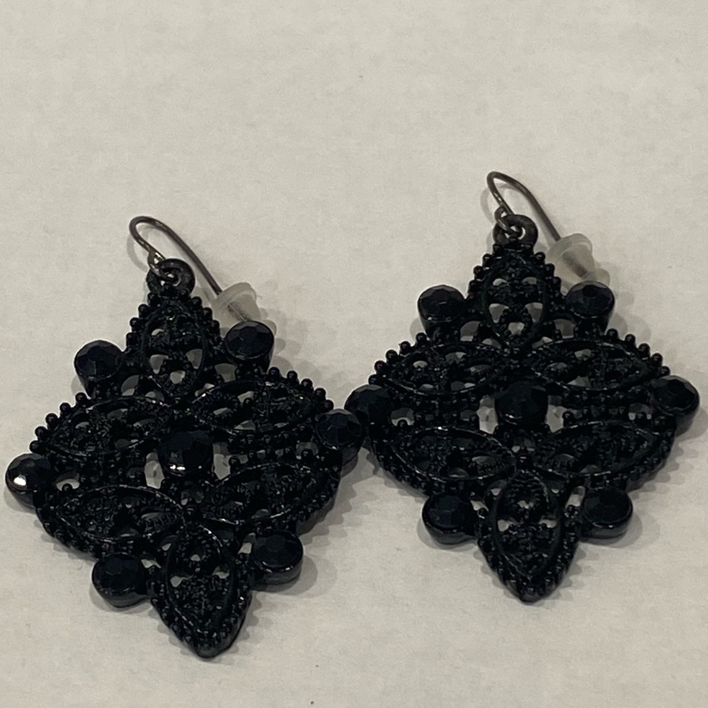 Beautiful black beaded hanging earrings.